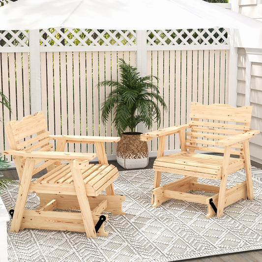 Outdoor Wood Rocking Chair with High Back and Widened Armrests, Brown - Gallery Canada