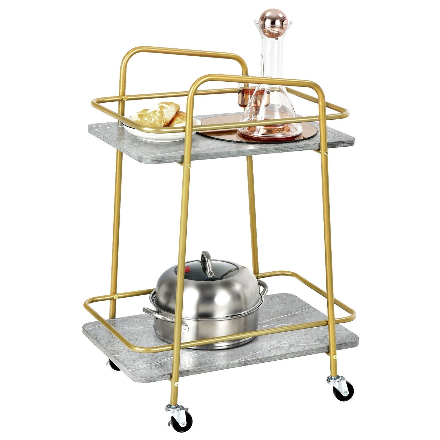 2-tier Kitchen Rolling Cart with Steel Frame and Lockable Casters, Gray Kitchen Islands & Carts Gray at Gallery Canada