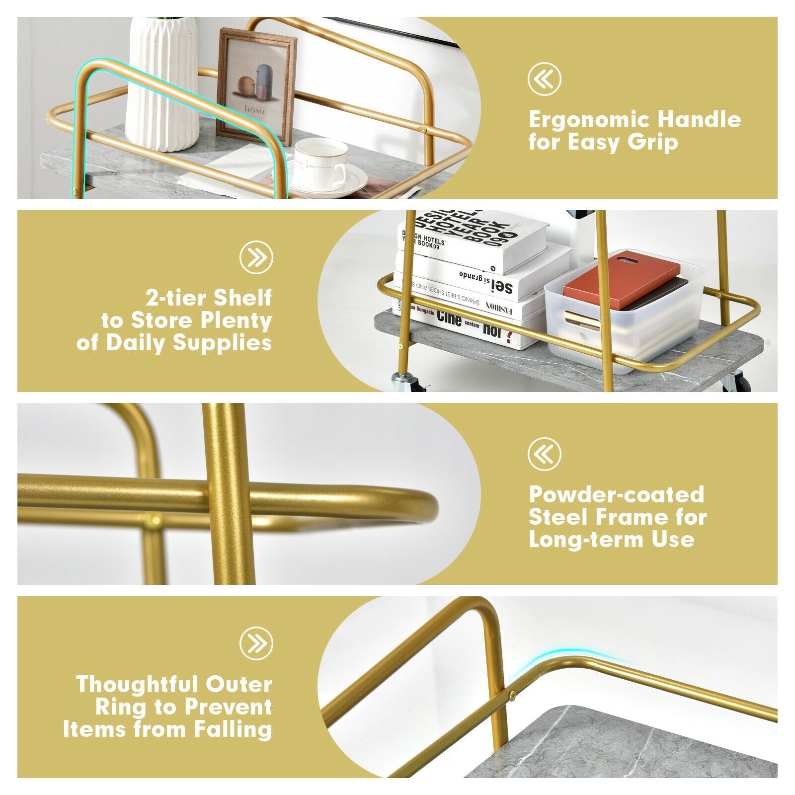 2-tier Kitchen Rolling Cart with Steel Frame and Lockable Casters, Gray Kitchen Islands & Carts at Gallery Canada