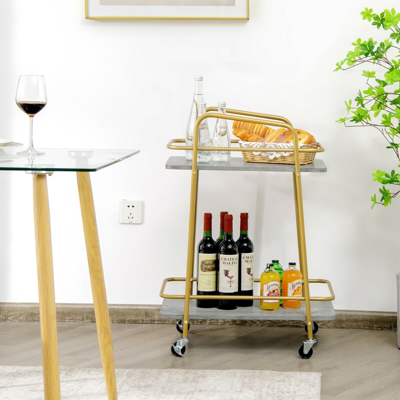 2-tier Kitchen Rolling Cart with Steel Frame and Lockable Casters, Gray Kitchen Islands & Carts at Gallery Canada
