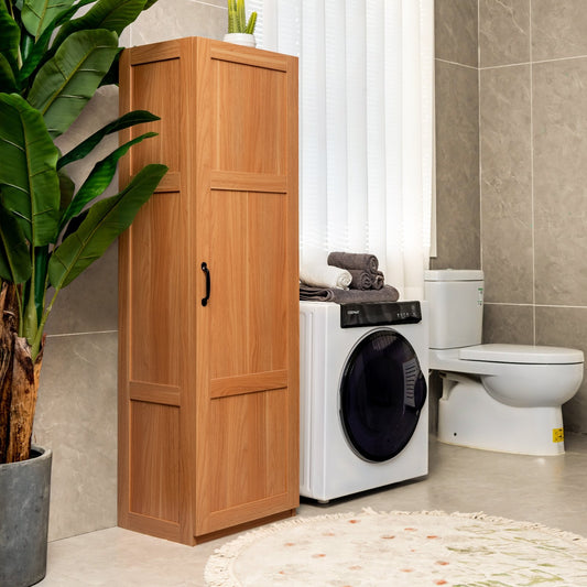 Tall Storage Cabinet with 4 Storage Shelves for Bathroom Living Room, Natural - Gallery Canada