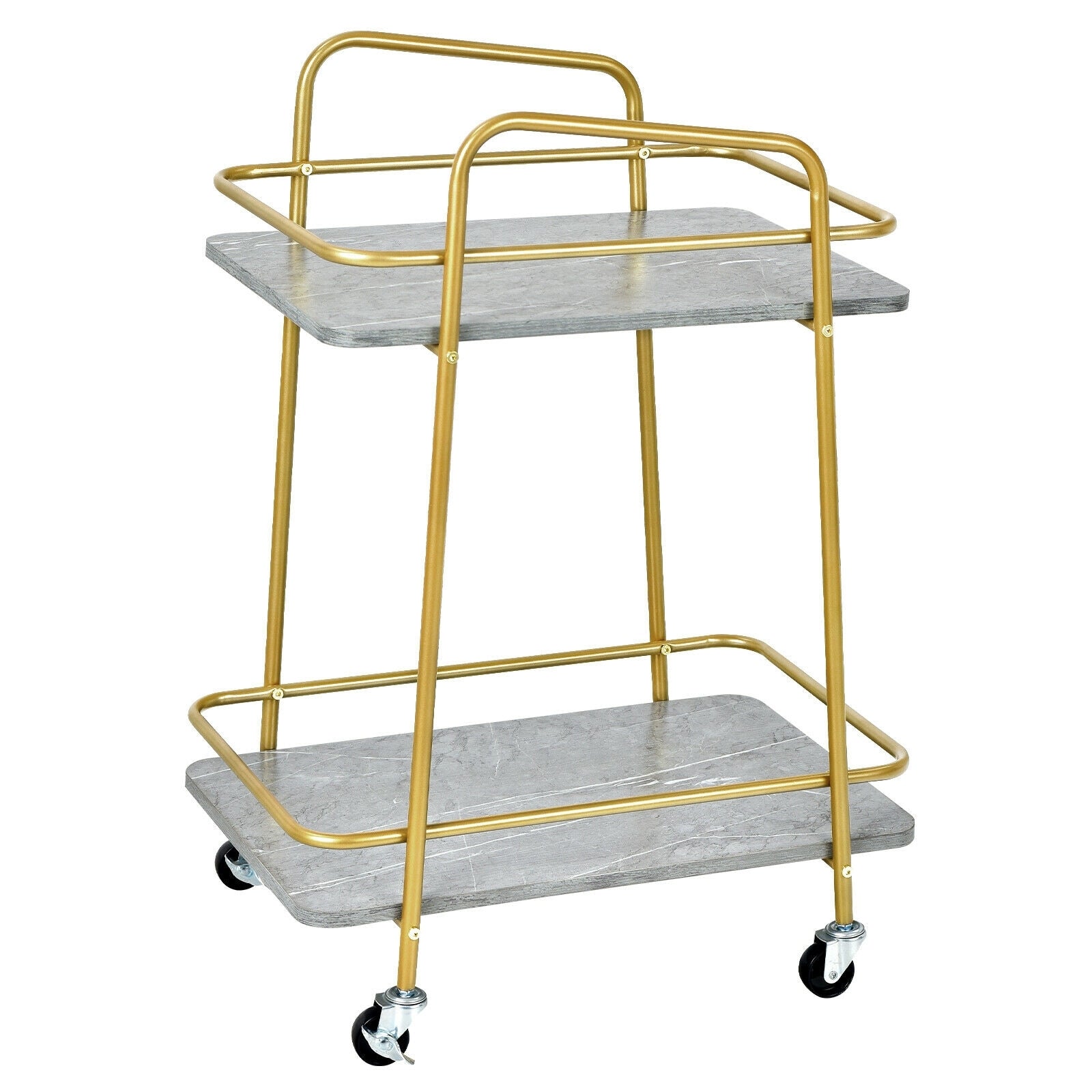 2-tier Kitchen Rolling Cart with Steel Frame and Lockable Casters, Gray Kitchen Islands & Carts at Gallery Canada