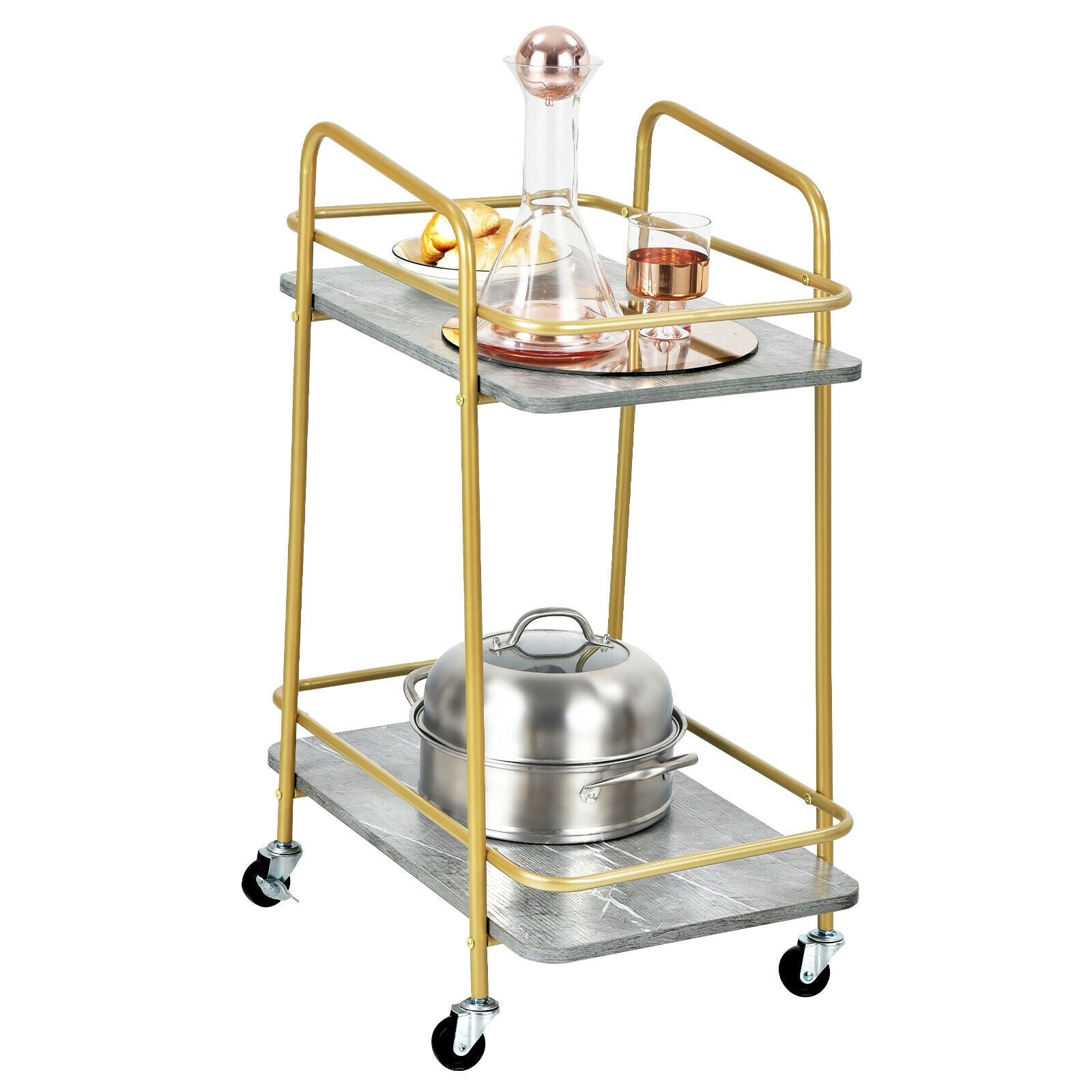 2-tier Kitchen Rolling Cart with Steel Frame and Lockable Casters, Gray Kitchen Islands & Carts at Gallery Canada