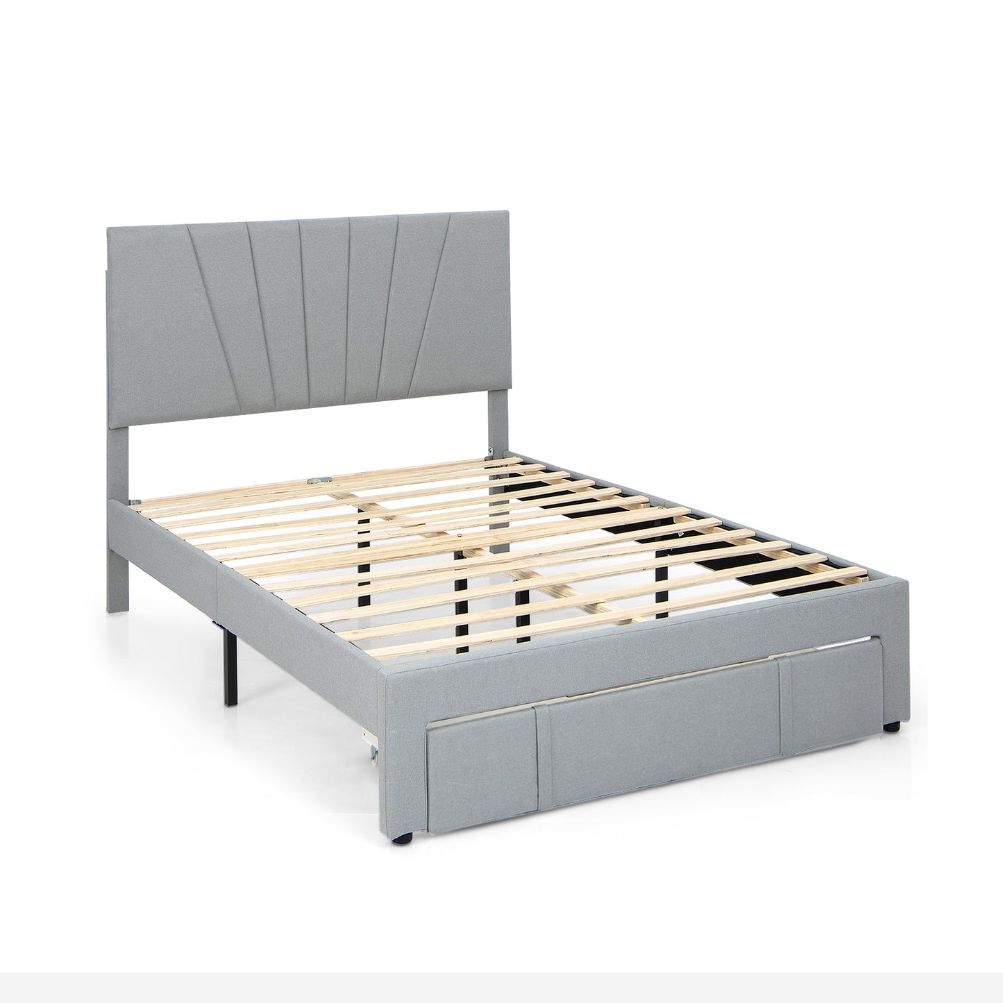 Full Queen Size Upholstered Bed Frame, Adjustable Headboard, Drawer, Gray Simple Bed Frame at Gallery Canada