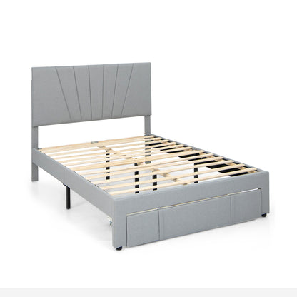 Full Queen Size Upholstered Bed Frame, Adjustable Headboard, Drawer, Gray Simple Bed Frame at Gallery Canada
