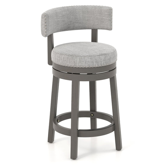 27 Inch Swivel Bar Stool, Upholstered Back Seat, Footrest, Gray Bar Stools Gray at Gallery Canada