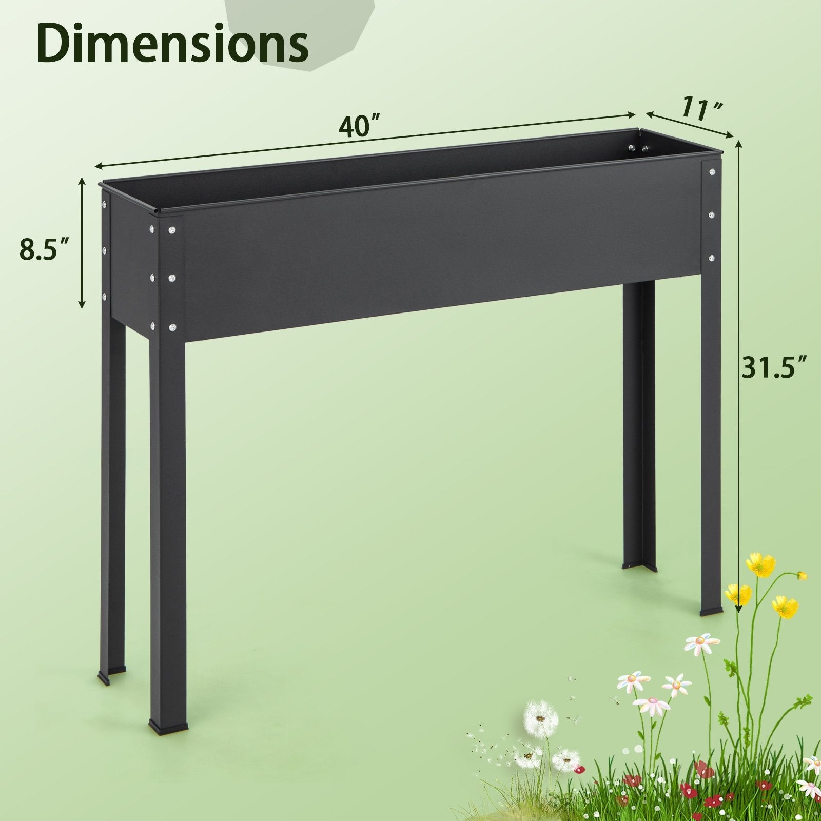 Metal Raised Garden Bed with Legs and Drainage Hole for Vegetable Flower-40 x 11 x 31.5 inches, Black - Gallery Canada