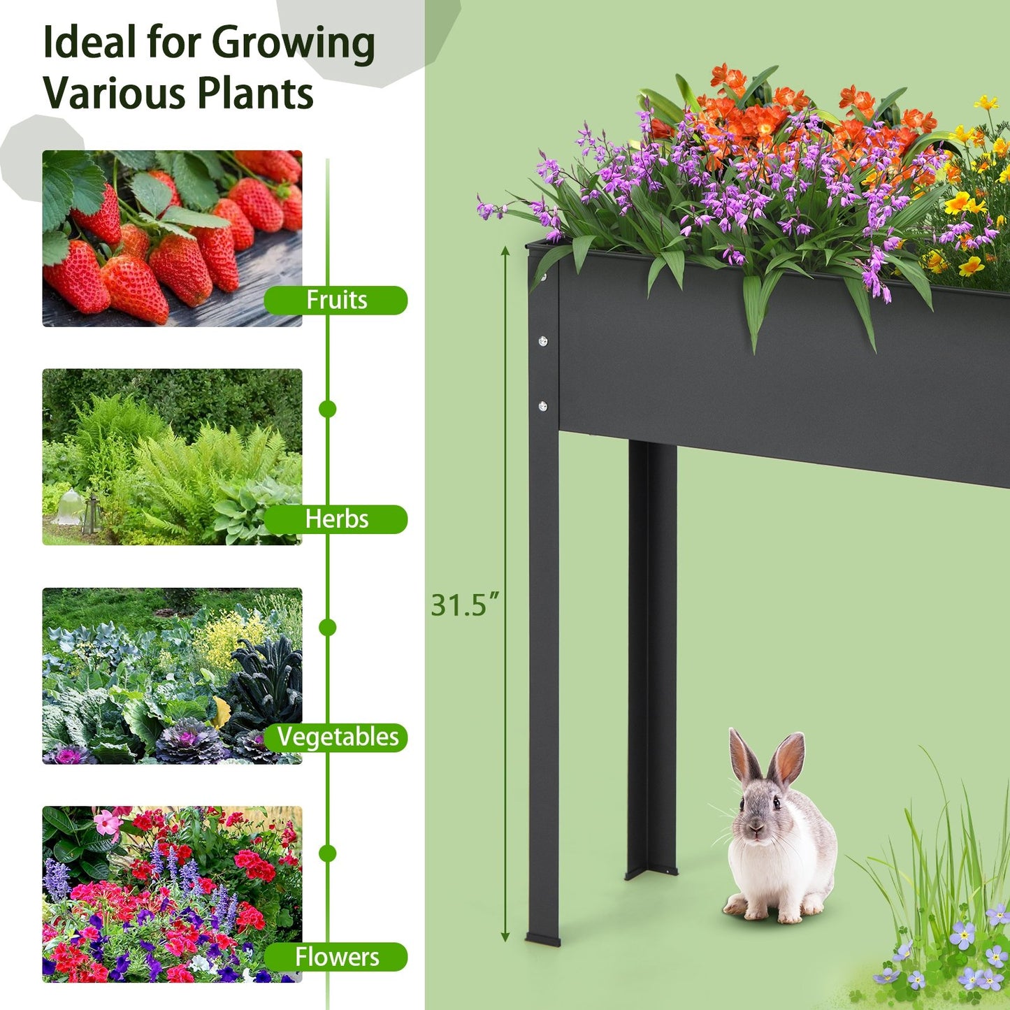Metal Raised Garden Bed with Legs and Drainage Hole for Vegetable Flower-40 x 11 x 31.5 inches, Black - Gallery Canada