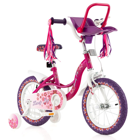 Kids Bike with Doll Seat and Removable Training Wheels-S, Pink & Purple - Gallery Canada