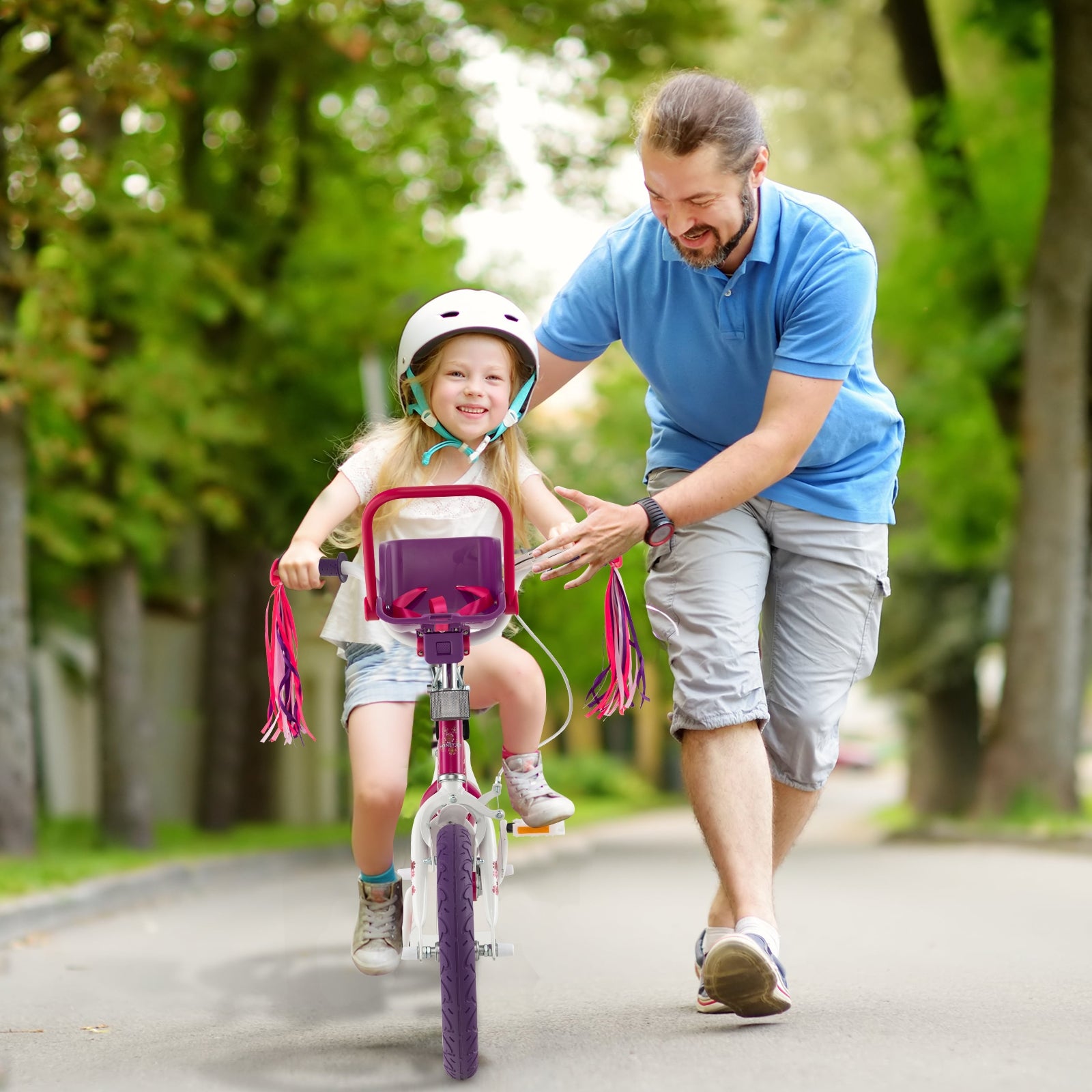 16 Inch Kids Bike with Doll Seat and Removable Training Wheels-16 inches, Pink & Purple Kids Bike at Gallery Canada