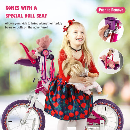 16 Inch Kids Bike with Doll Seat and Removable Training Wheels-16 inches, Pink & Purple Kids Bike at Gallery Canada