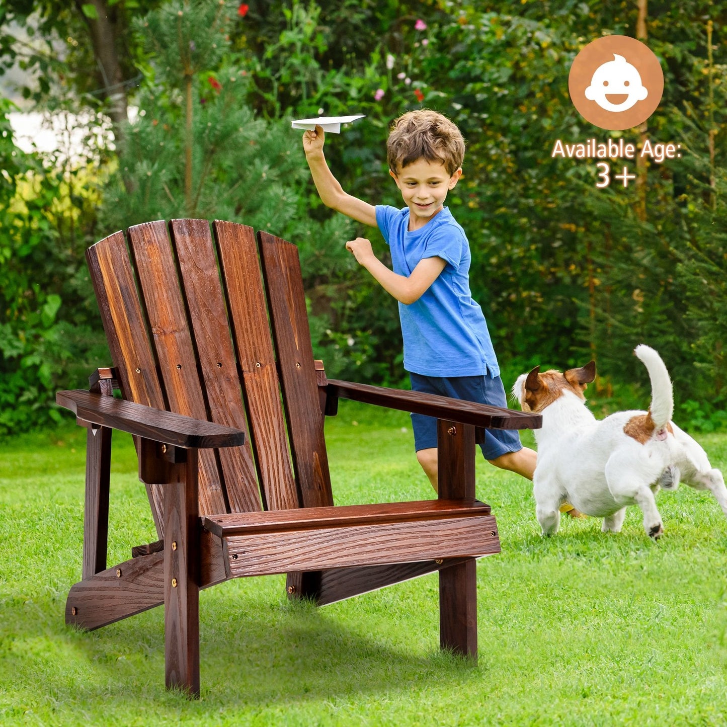 Kid's Adirondack Chair with High Backrest and Arm Rest, Coffee - Gallery Canada