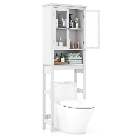 Over the Toilet Storage Cabinet with Double Tempered Glass Doors, White - Gallery Canada