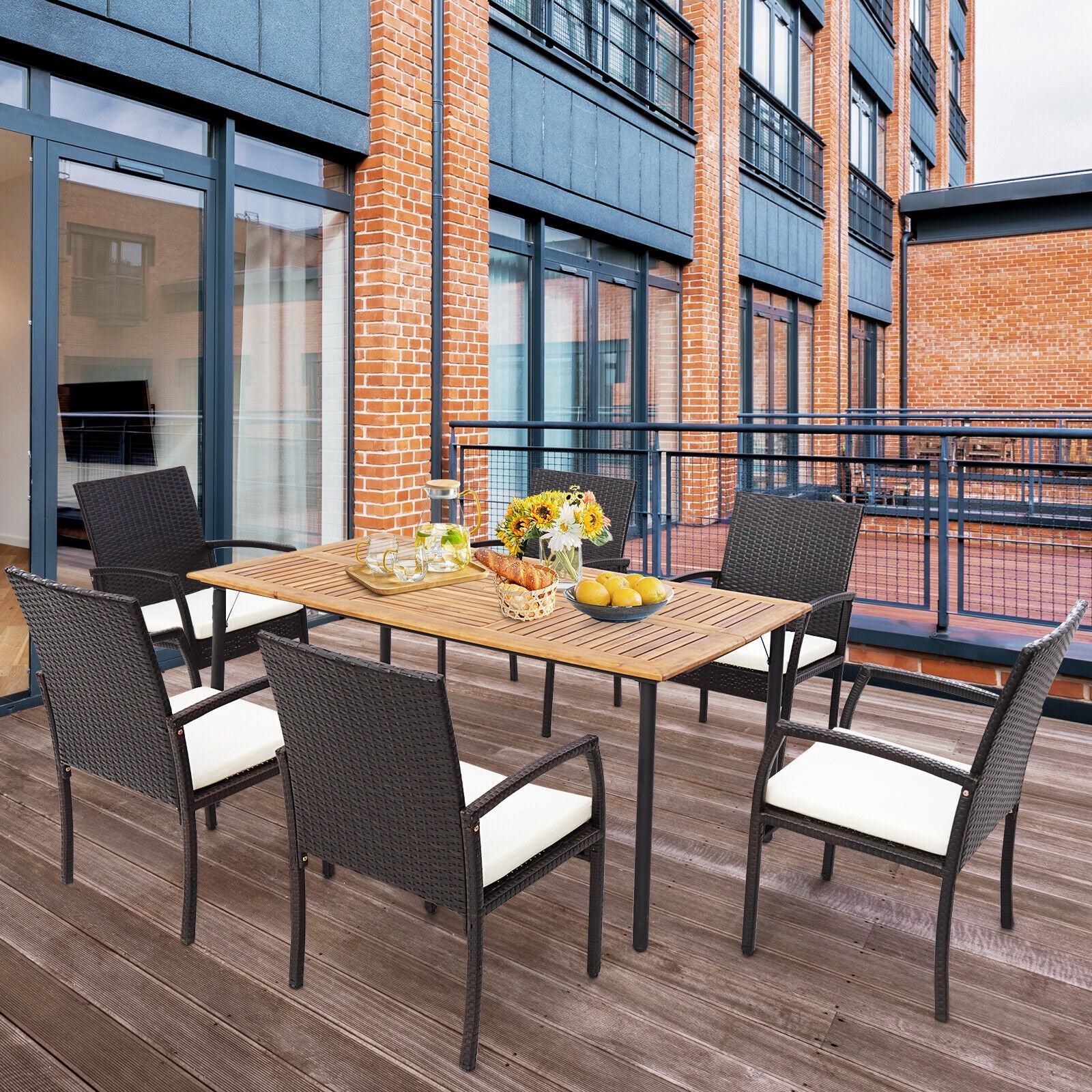 Patio Wicker Dining Armchair Set, 4 Pieces, Off White Patio Dining Chairs at Gallery Canada