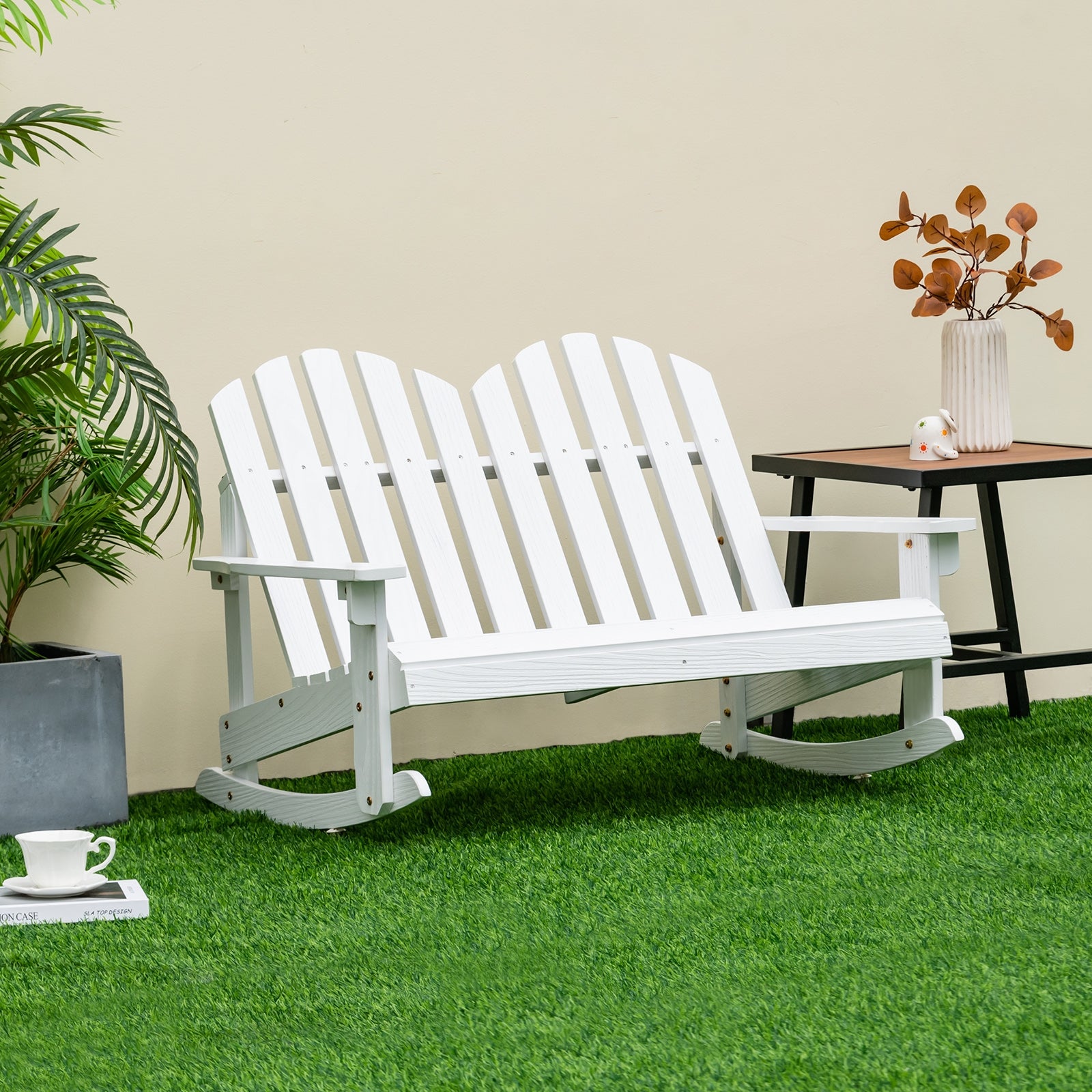 2 Person Adirondack Rocking Chair with Slatted seat, White Patio Rocking Chairs & Gliders at Gallery Canada
