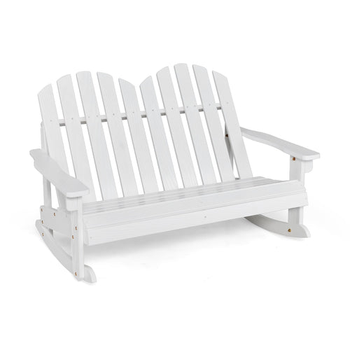 2 Person Adirondack Rocking Chair, Slatted Seat, White