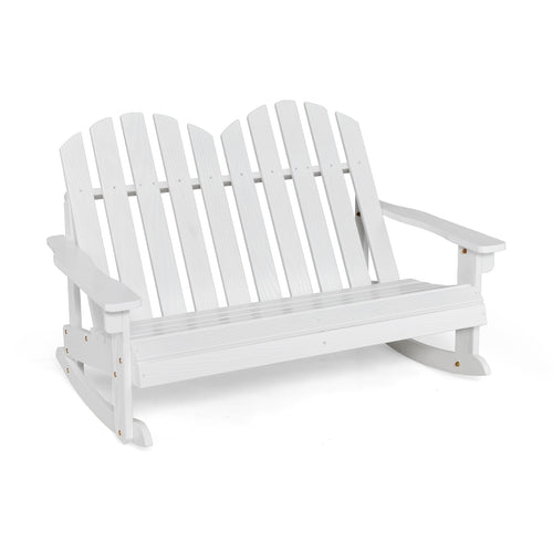 2 Person Adirondack Rocking Chair, Slatted Seat, White