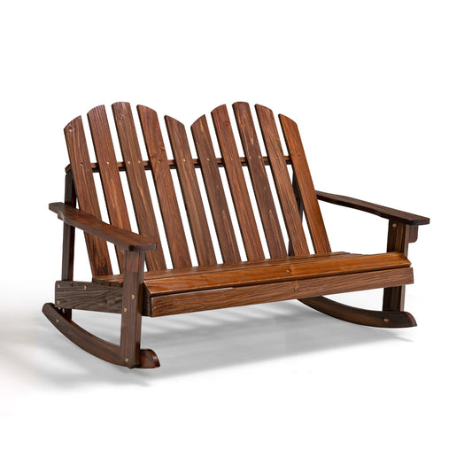 2 Person Adirondack Rocking Chair with Slatted seat, Brown Patio Rocking Chairs & Gliders Brown at Gallery Canada