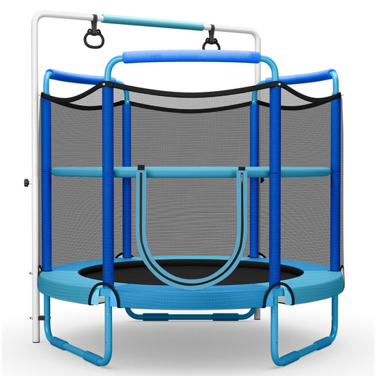5 Feet Kids 3-in-1 Game Trampoline with Enclosure Net Spring Pad, Blue - Gallery Canada