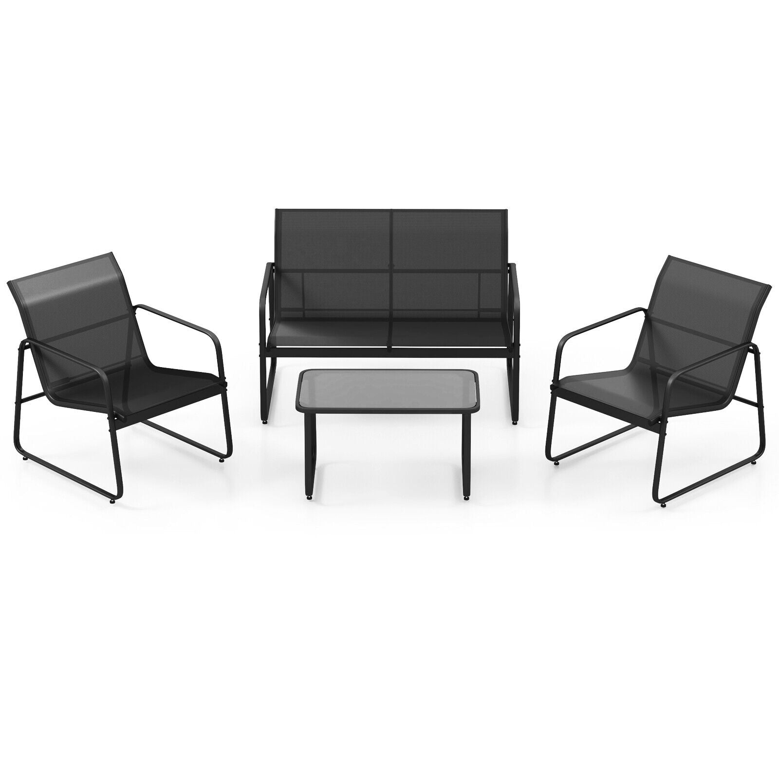 4 Piece Outdoor Conversation Set, Tempered Glass Coffee Table, Black Patio Conversation Sets at Gallery Canada