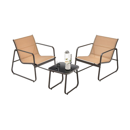 3 Pieces Patio Conversation Set with Breathable Fabric and Tabletop, Brown Patio Conversation Sets Brown at Gallery Canada