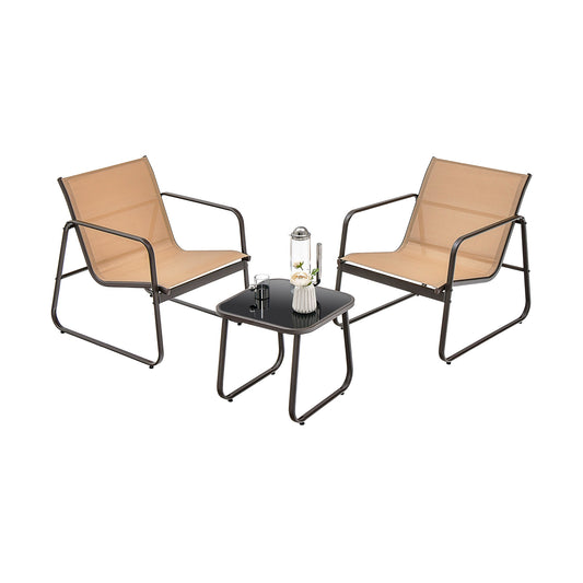 3 Pieces Patio Conversation Set with Breathable Fabric and Tabletop, Brown Patio Conversation Sets Brown at Gallery Canada