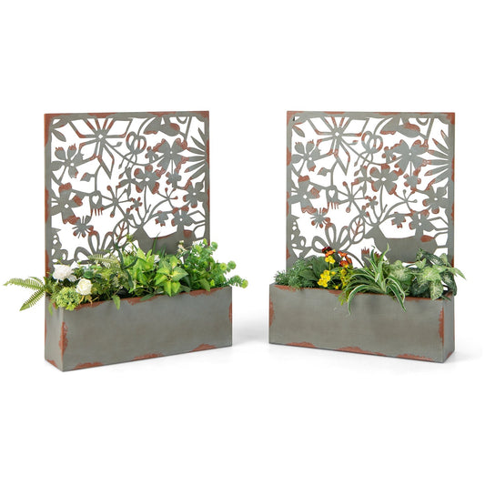 Set of 2 Decorative Raised Garden Bed with Trellises, Rust - Gallery Canada