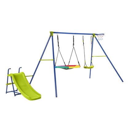 4-in-1 Heavy-Duty Metal Playset with Slide and Basketball Hoop, Multicolor - Gallery Canada