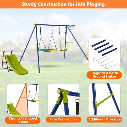 4-in-1 Heavy-Duty Metal Playset with Slide and Basketball Hoop, Multicolor - Gallery Canada