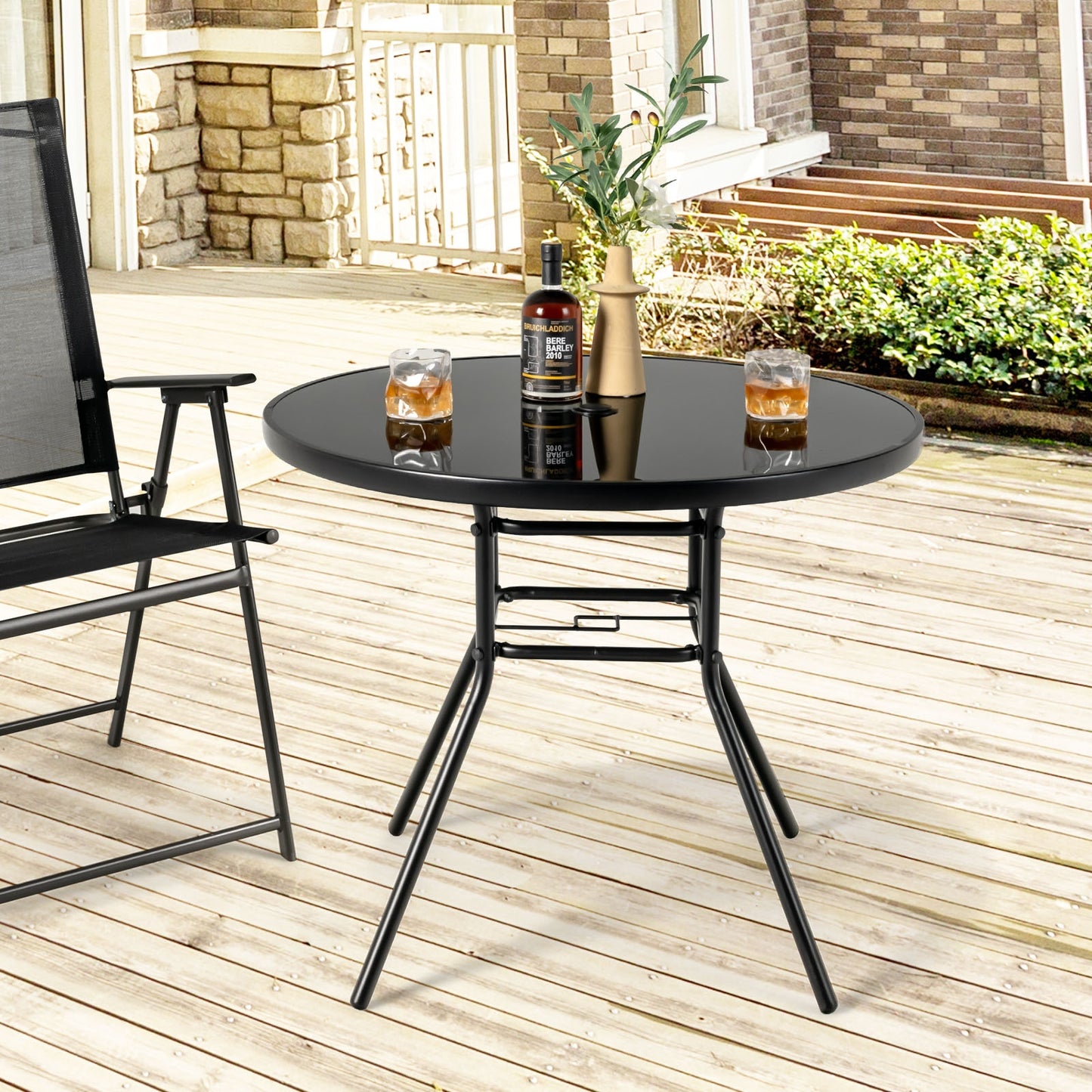 34 Inch Patio Dining Table, With 1.5 Inch Umbrella Hole, Black Patio Dining Tables at Gallery Canada