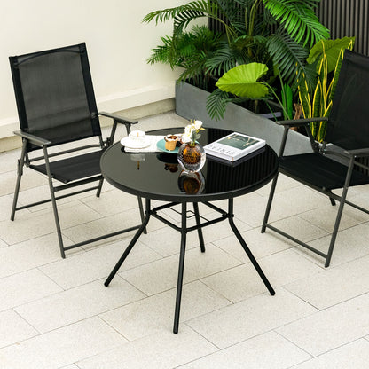34 Inch Patio Dining Table, With 1.5 Inch Umbrella Hole, Black Patio Dining Tables at Gallery Canada