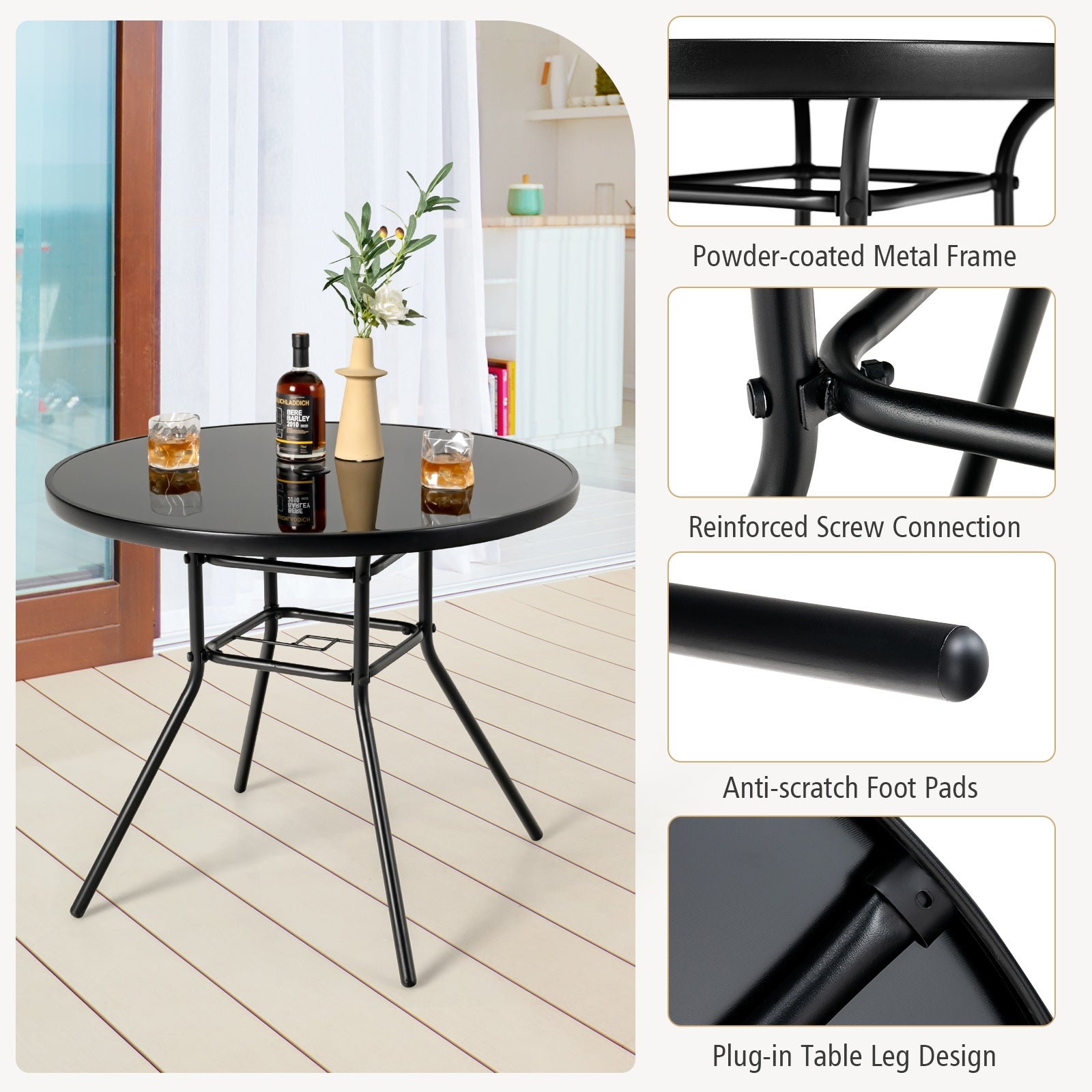 34 Inch Patio Dining Table, With 1.5 Inch Umbrella Hole, Black Patio Dining Tables at Gallery Canada