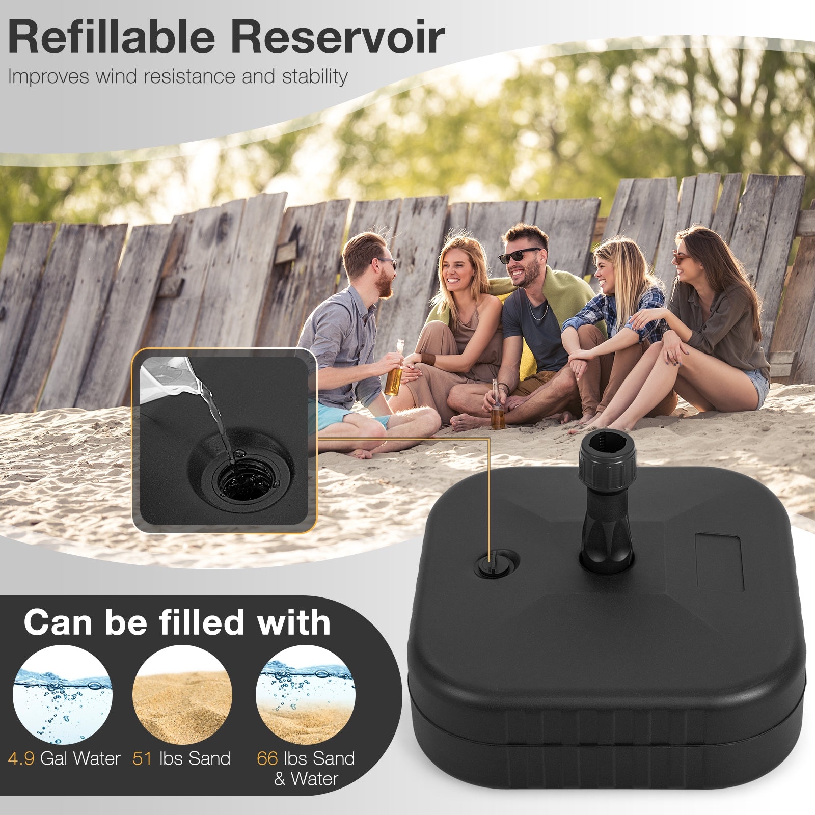 Patio Fillable Umbrella Base Fit 1.5 Inch Umbrella Poles for Yard Poolside, Black Outdoor Umbrella Bases at Gallery Canada