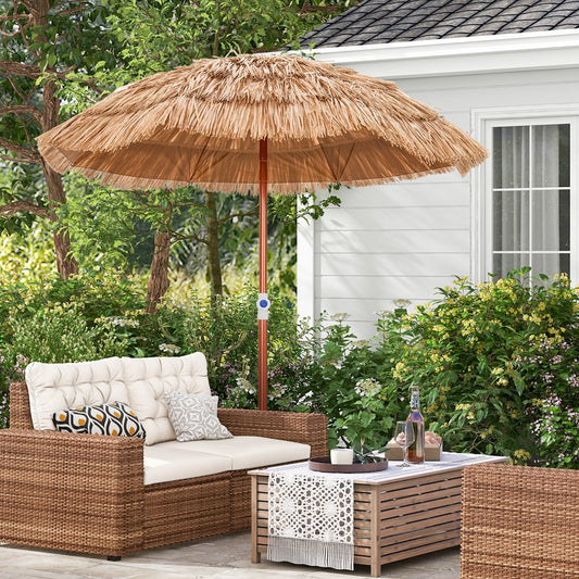 6 Feet Thatched Patio Umbrella with Tilt Design and Carrying Bag, Natural - Gallery Canada