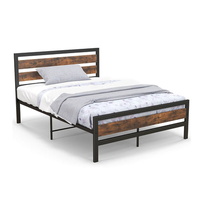 Full/Queen Industrial Bed Frame with Rustic Headboard and Footboard-Full Size, Rustic Brown Simple Bed Frame at Gallery Canada