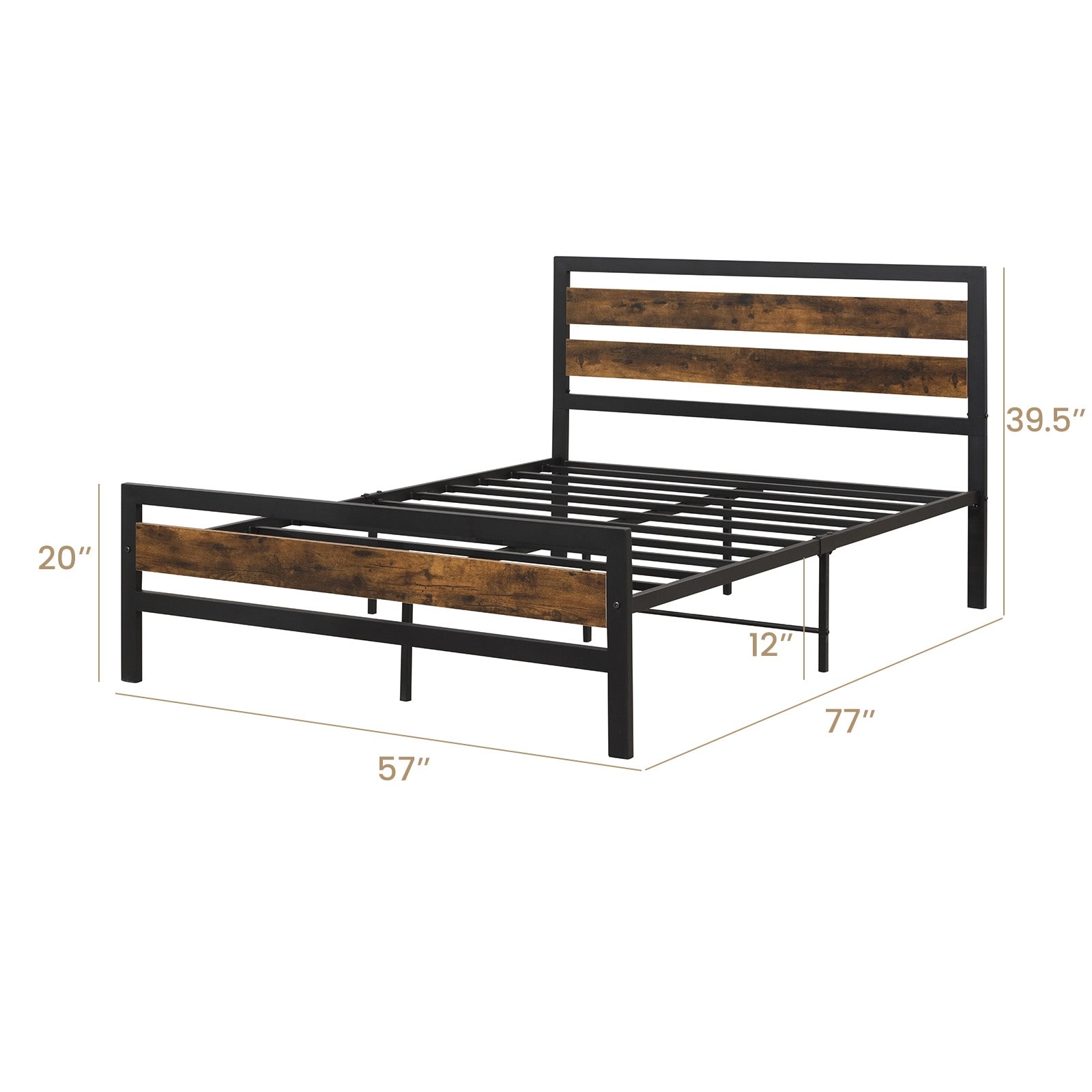 Full/Queen Industrial Bed Frame with Rustic Headboard and Footboard-Full Size, Rustic Brown Simple Bed Frame at Gallery Canada