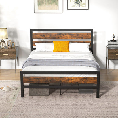 Full/Queen Industrial Bed Frame with Rustic Headboard and Footboard-Full Size, Rustic Brown Simple Bed Frame at Gallery Canada
