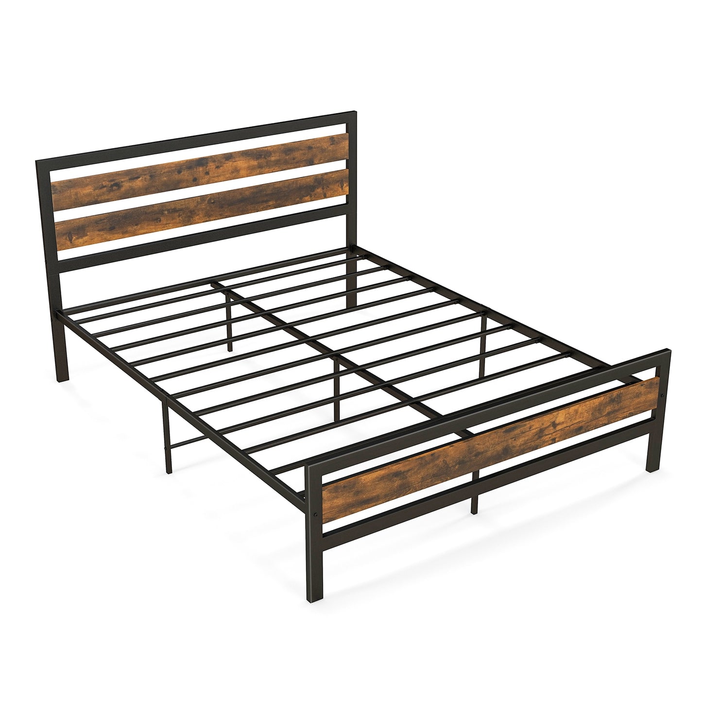 Industrial Bed Frame With Headboard, Footboard, Queen Size, Rustic Brown Simple Bed Frame Rustic Brown at Gallery Canada