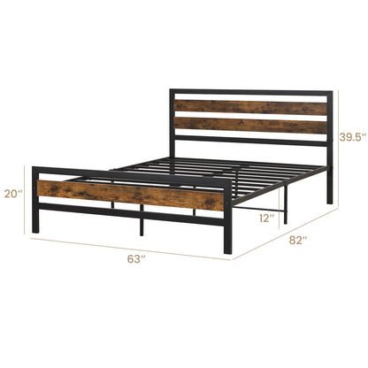 Full/Queen Industrial Bed Frame with Rustic Headboard and Footboard-Queen Size, Rustic Brown Simple Bed Frame at Gallery Canada