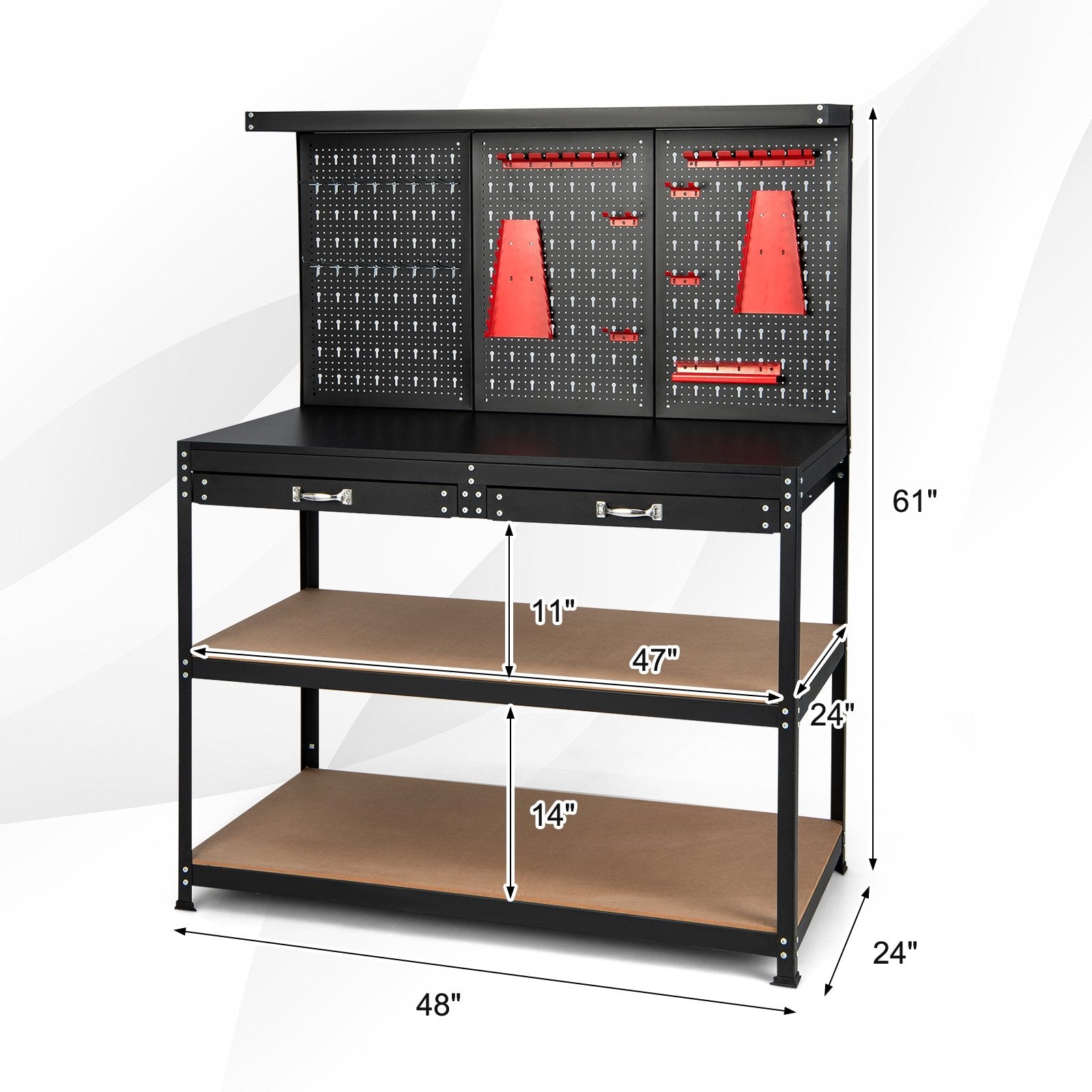 48 Inch Workbench with Pegboard and Drawers, Black at Gallery Canada