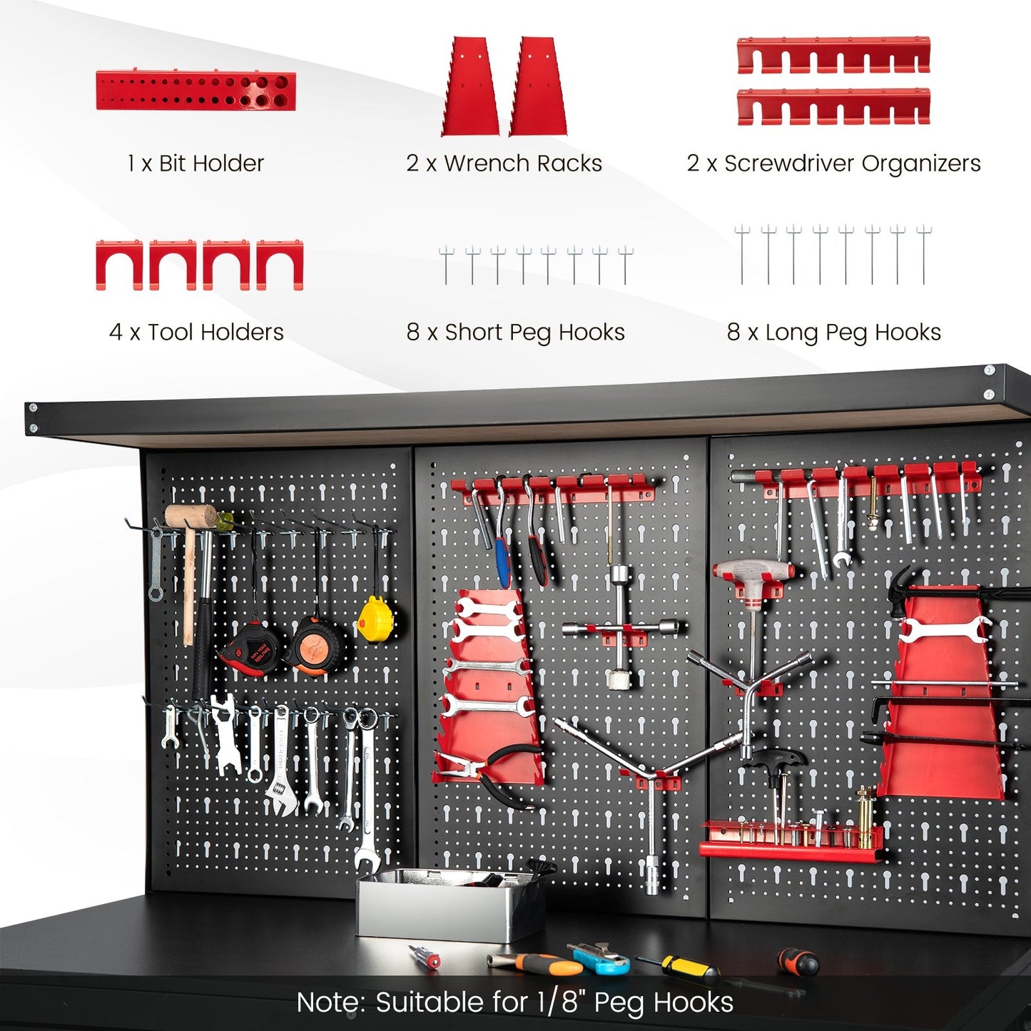 48 Inch Workbench with Pegboard and Drawers, Black at Gallery Canada