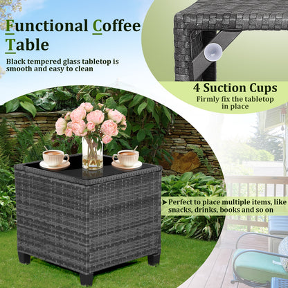 3 Pieces Outdoor Wicker Conversation Set with Tempered Glass Tabletop, Navy Patio Conversation Sets at Gallery Canada