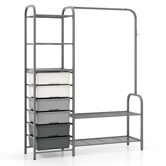 Free Standing Closet Organizer, Removable Drawers And Shelves, Gray