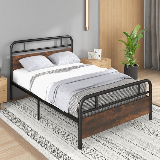 Twin/Full/Queen Size Bed Frame with Industrial Headboard-Full Size, Black - Gallery Canada