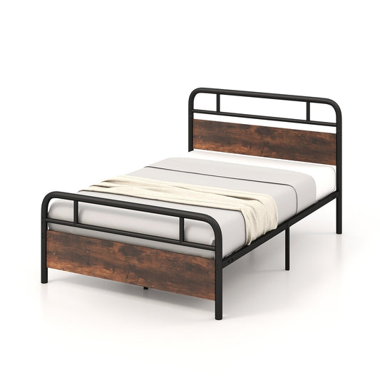 Twin/Full/Queen Size Bed Frame with Industrial Headboard-Full Size, Black - Gallery Canada