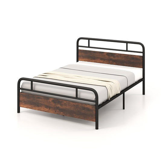Twin/Full/Queen Size Bed Frame with Industrial Headboard-Queen Size, Black - Gallery Canada