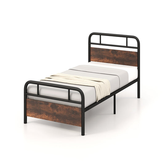 Twin/Full/Queen Size Bed Frame with Industrial Headboard-Twin Size, Black - Gallery Canada