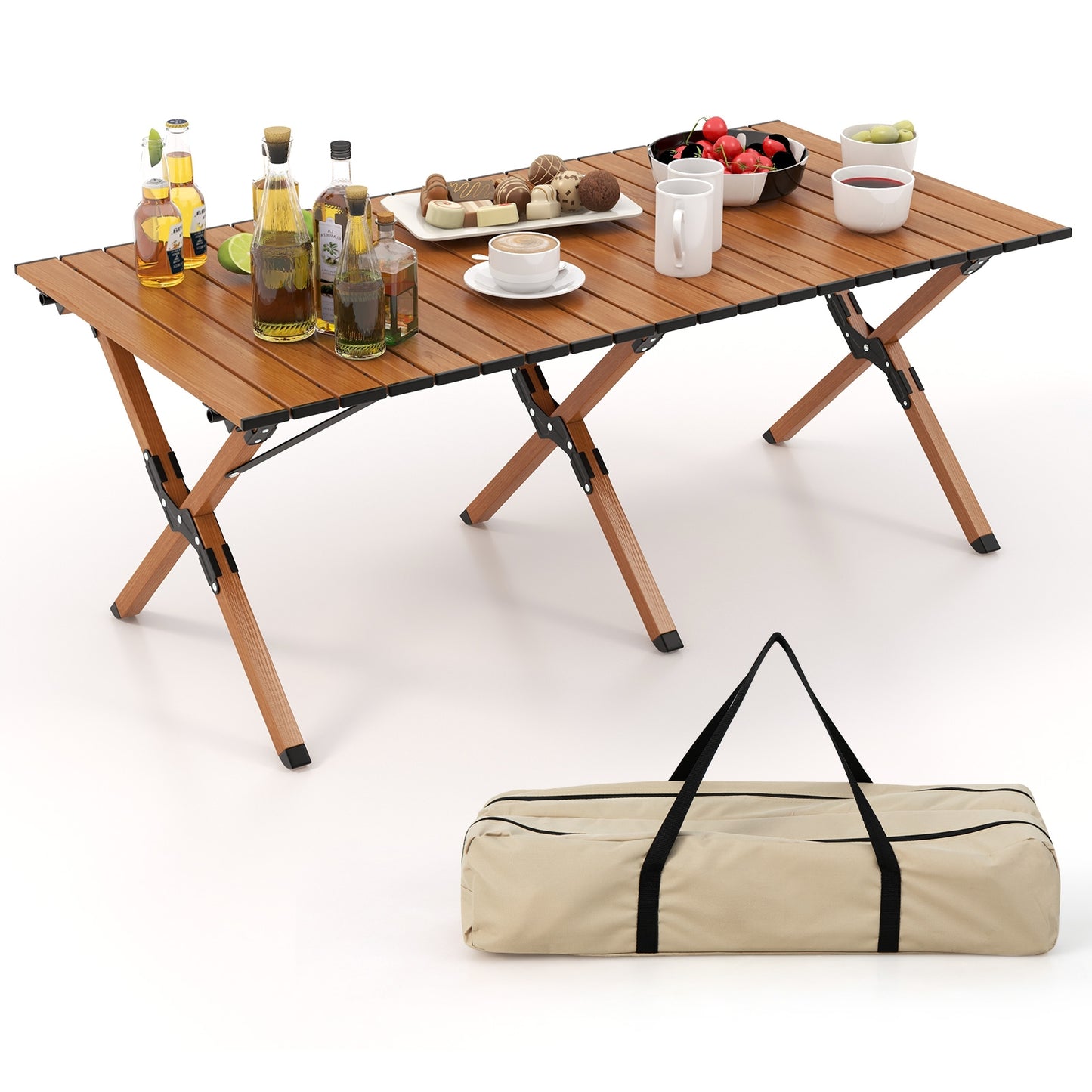 Folding Lightweight Aluminum Camping Table with Wood Grain-L, Natural Camping Furniture at Gallery Canada