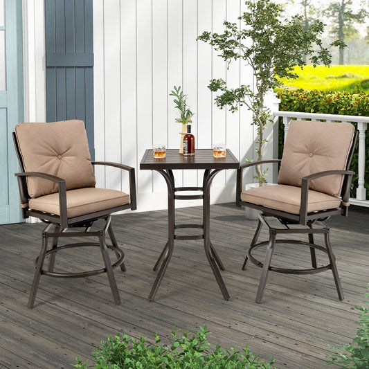 3 Pieces Patio Swivel Bar Table Set with Removable Cushions and Rustproof Metal Frame, Beige - Gallery Canada