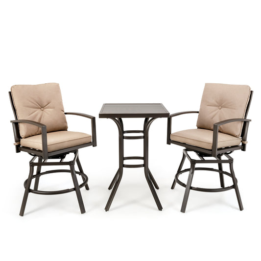 Patio Swivel Bar Table Set, 3 Pieces, Removable Cushions, Rustproof Metal Frame, Beige Patio Bar Furniture Beige at Gallery Canada